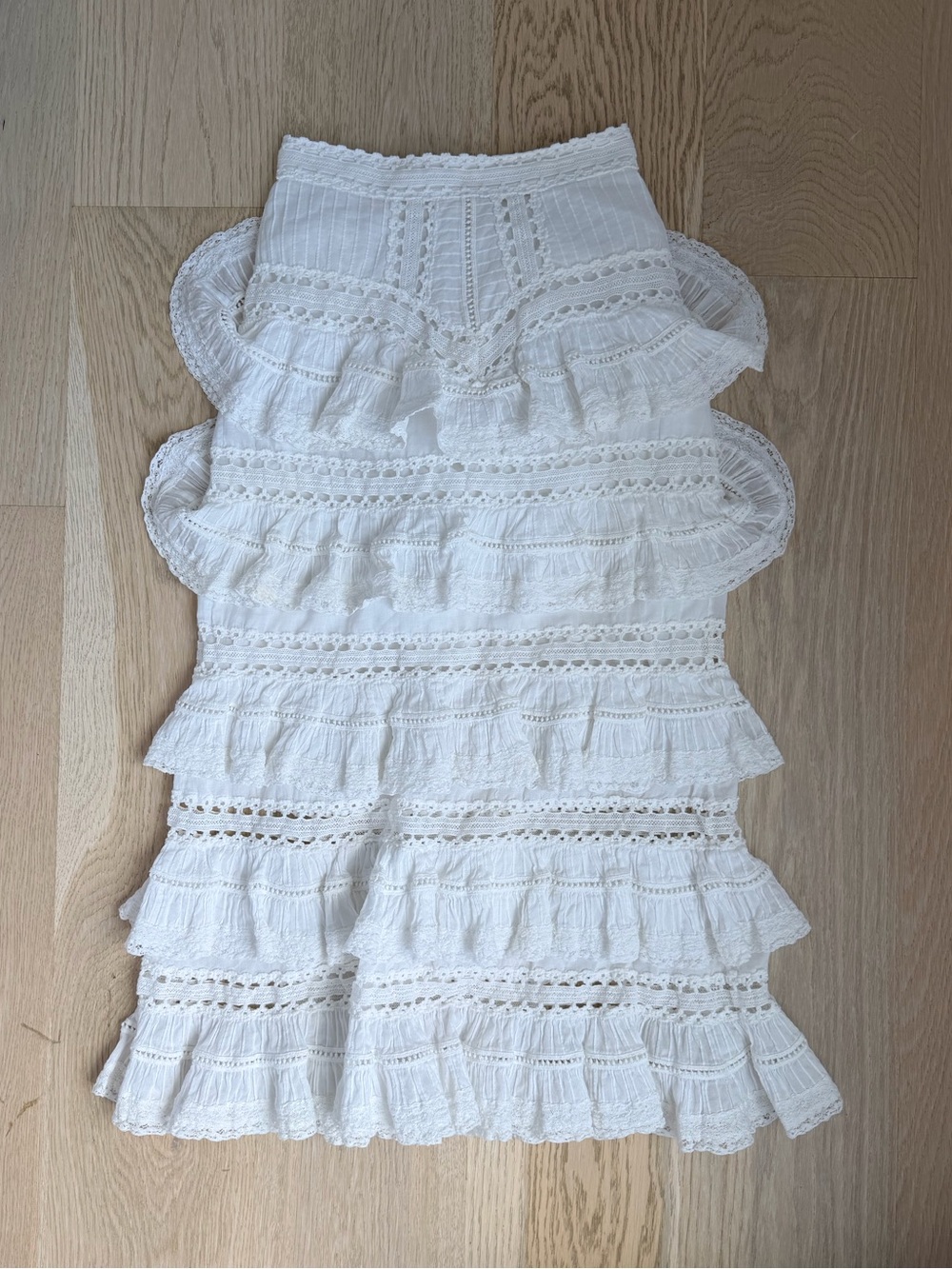 Zimmermann White Tiered Lace Maxi Skirt
